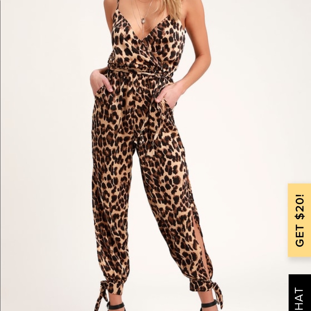 Babe Squad Brown Leopard Print Satin Jumpsuit